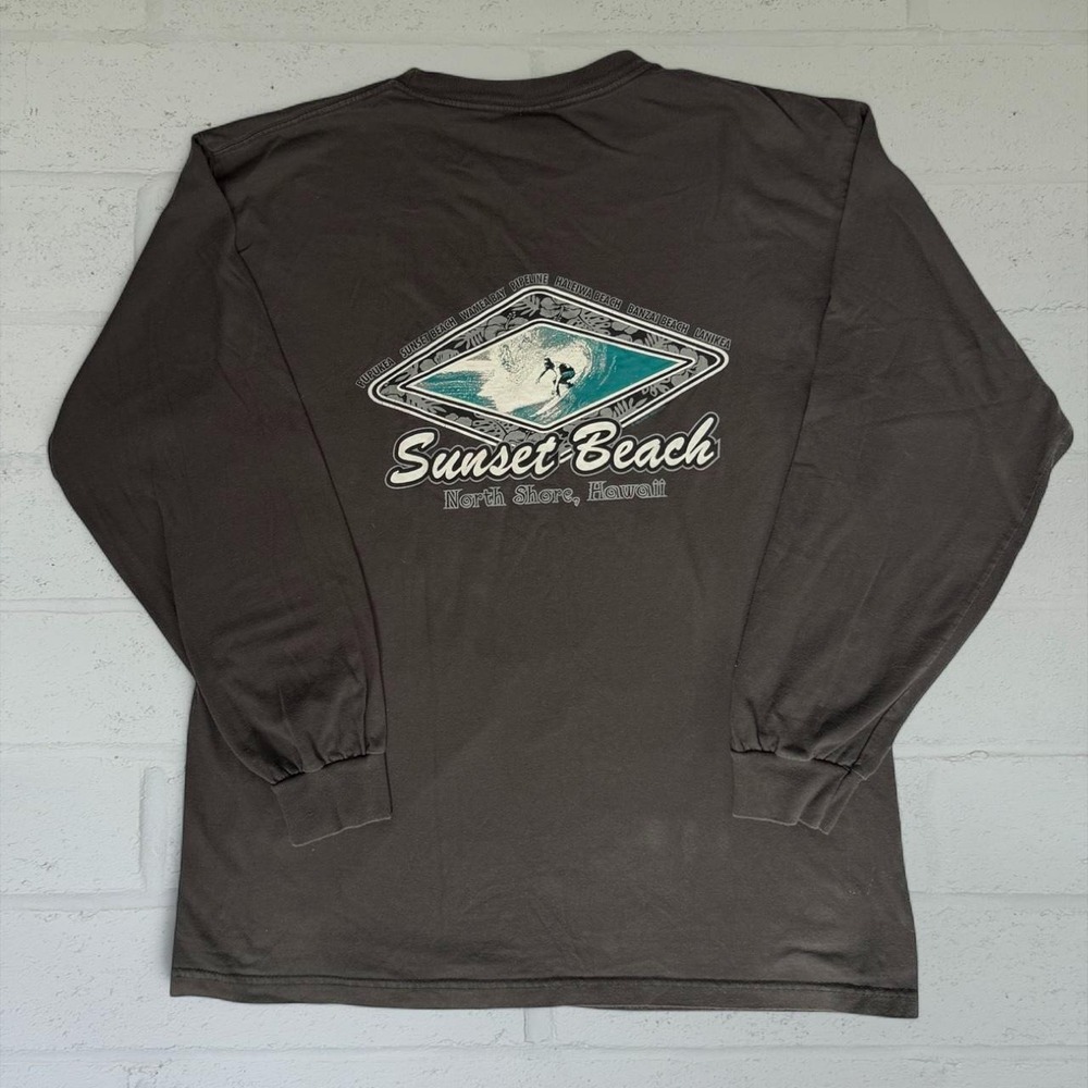 Vintage Cygnus Sunset Beach Hawaii Surf Long Sleeve Tee Charcoal Grey Mens L